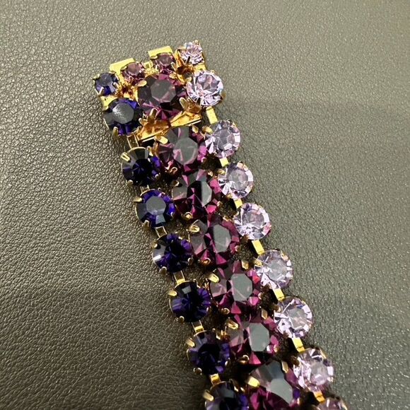 Coach 3 Row Purple Rhinestone Crystal Fancy Statement Bling Bracelet 7" - Picture 5 of 12